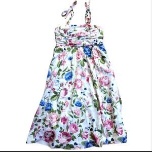 eShakti Satin Floral Ruched Tie Strap Romantic Cottage Wedding Guest Dress